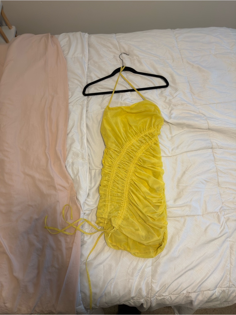 Yellow Ruched Halter Mini Dress - Picture 2 of 4